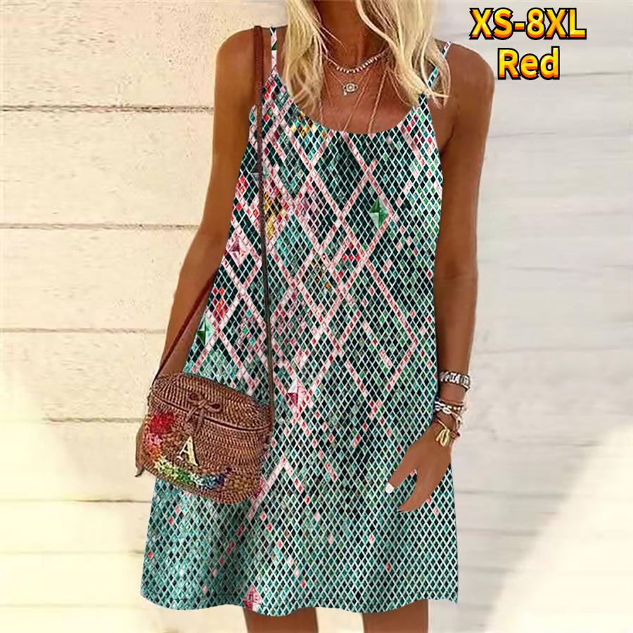 Women Flower Patterned Sequin Diamond Lattice Printed Mini Dress Sleeveless Party Dress Summer Beach Dress Sundress