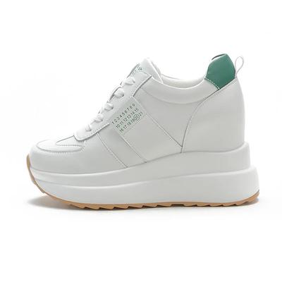 Обувь из 100% натуральной кожи, женские модные кроссовки, туфли на плоской платформе, женские белые туфли на плоской подошве, увеличивающие рост 9 см