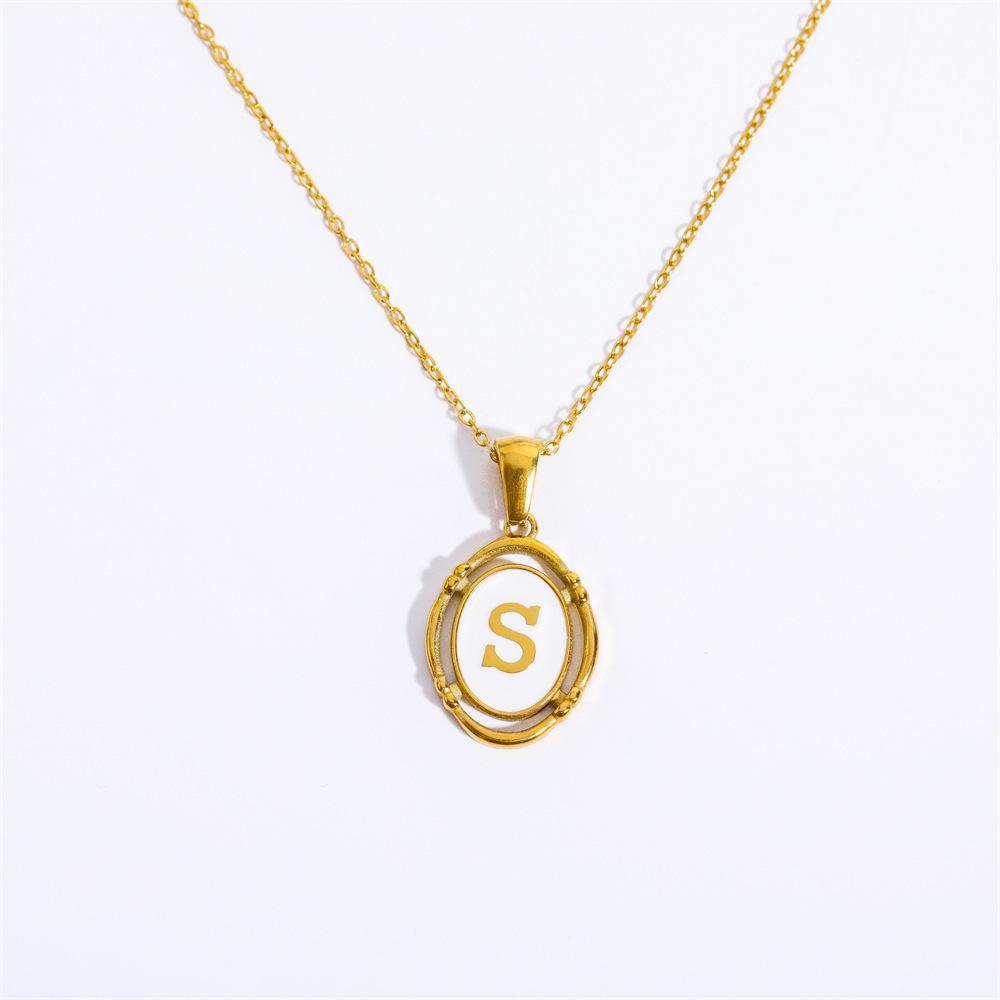 Color Retention 26 Letter Pendant Oval Necklace Necklace 26 Letter Electroplated Real Gold