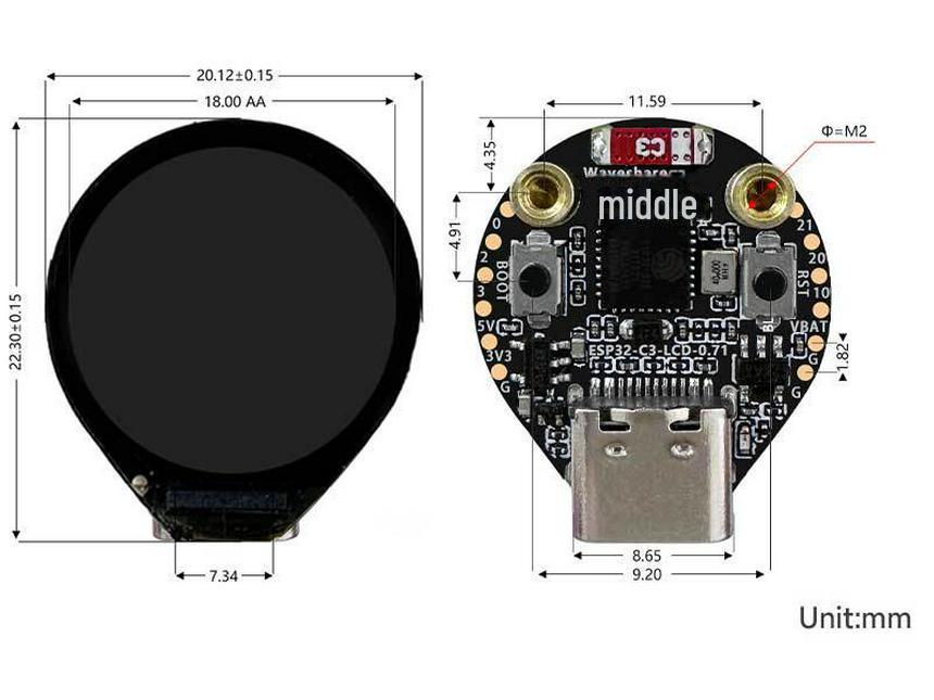 ESP32 C3 0.71" Round 160x160 LCD with SPI Interface for AI Simulation Eyes/Watch