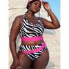 2025 Зебра Полосатый комплект бикини большого размера с высокими бретельками купальник для женщин с открытой спиной летний пляжный купальный костюм из 2 частей