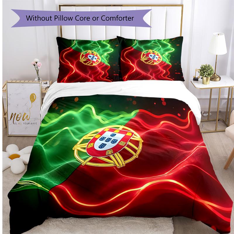 Portugal national football team Pattern Printed 3PCS Bedding Set Soft Skin-Friendly Washable Duvet Cover & Pillowcases Set All Season Bedroom