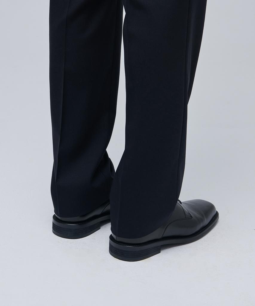 MUSINSA STANDARD Wool Blend Semi-Wide Hidden Elastic Waist Slacks [Navy]