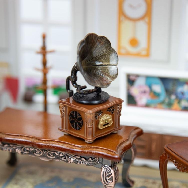 Детализированный миниатюрный фонограф для кукольных домиков, дисплей, улучшает аксессуары для ролевых игр в гостиной