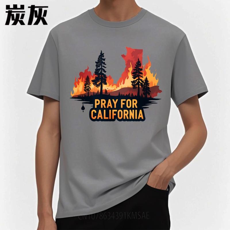 Oversized Summer Man T Shirt California Fire Silhouette Trees Prayer Short Sleeve Comfortable Round Neck Tee Shirt