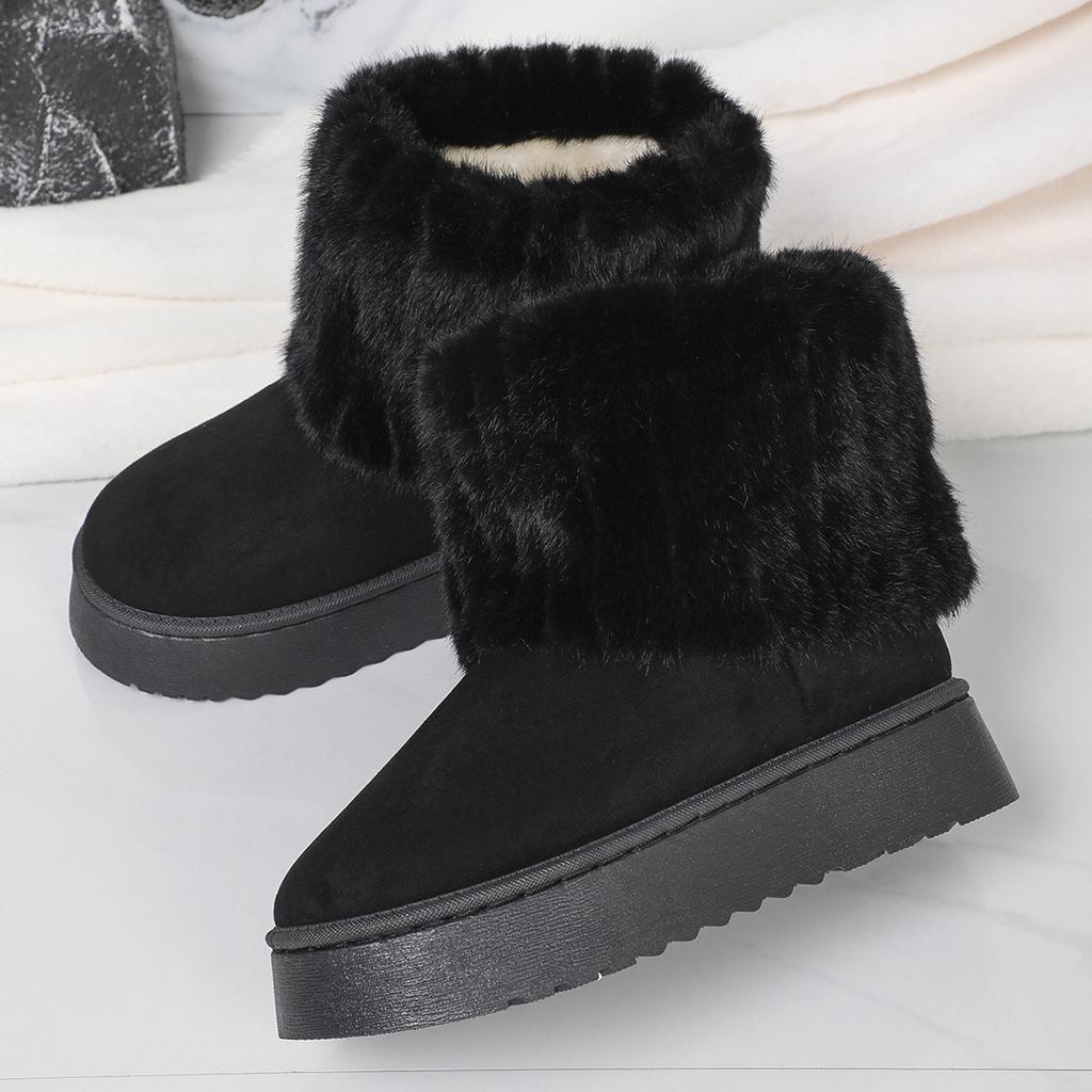 Отпразднуйте Женские Зимние Бежевые Снежные Ботинки с Круглым Носком, Теплые, Утепленные Плюшем, на Толстой Подошве, Повседневные, Удобные, Однотонные, Меховые Короткие Ботинки