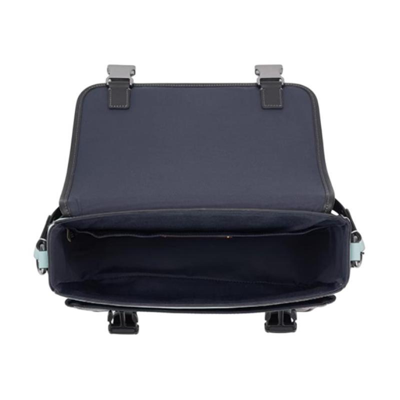 COACH RACER 28 color block classic logo presbyopia cow leather shoulder bag large size men's light blue