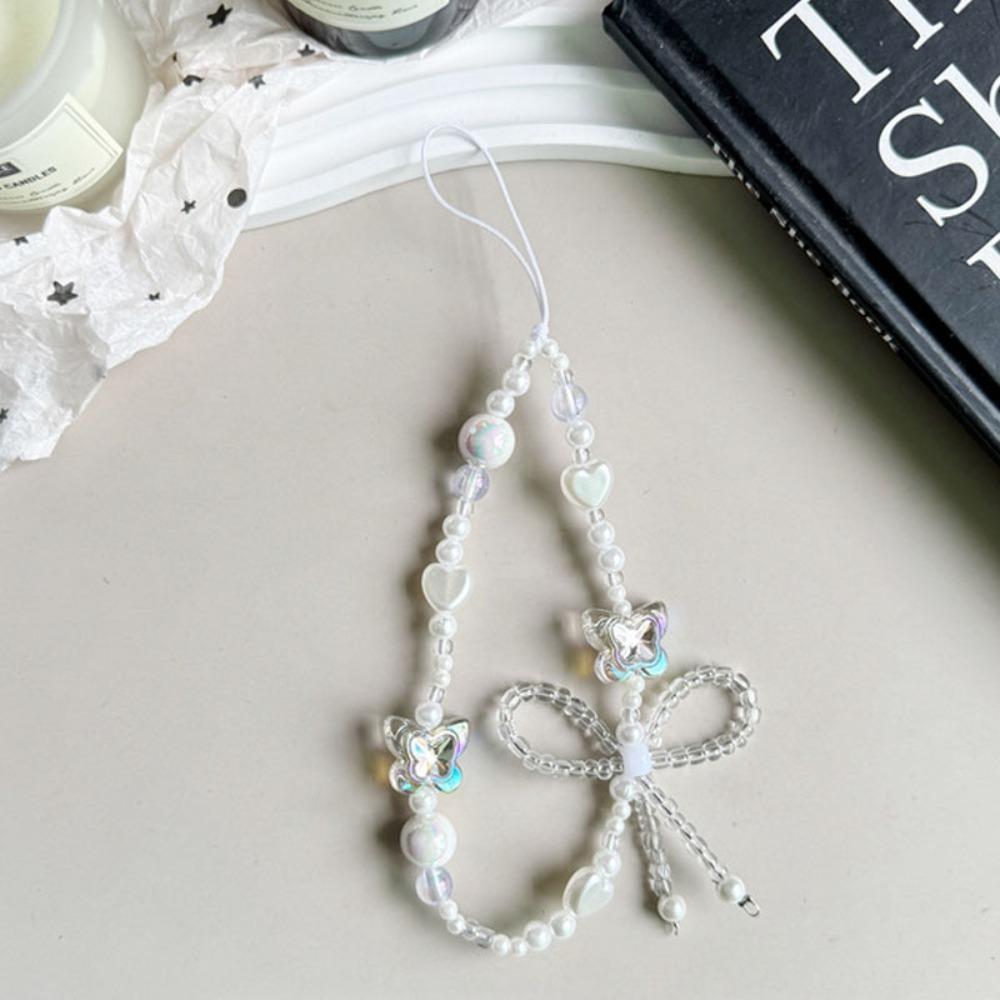 Bow Mobile Phone Bead Chain Love Mobile Phone Lanyard Hanging Rope Bead Phone Strap  Jewelry