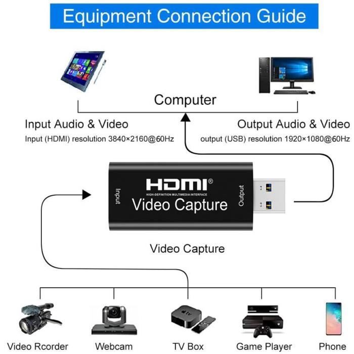 Carte de capture vidéo - GENERIQUE - 4K - HDMI vers USB - Streaming - Enregistrement