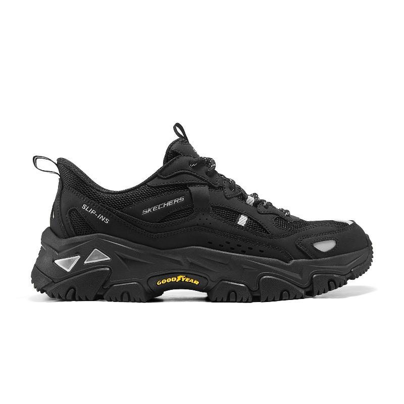 Skechers Мужские Черные Низкие Папины Кроссовки Слипоны Горный Стиль Уличная Мода Легкая Амортизация Треккинг Противоскользящие 237719-BKSL