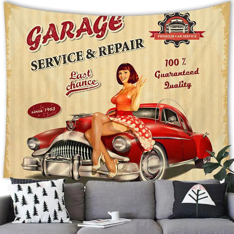 America Retro Car 66 Road Tapestry Wall Hanging Creative Retro Car Decor Tapestry Party Home Bedroom Living Room Decorations