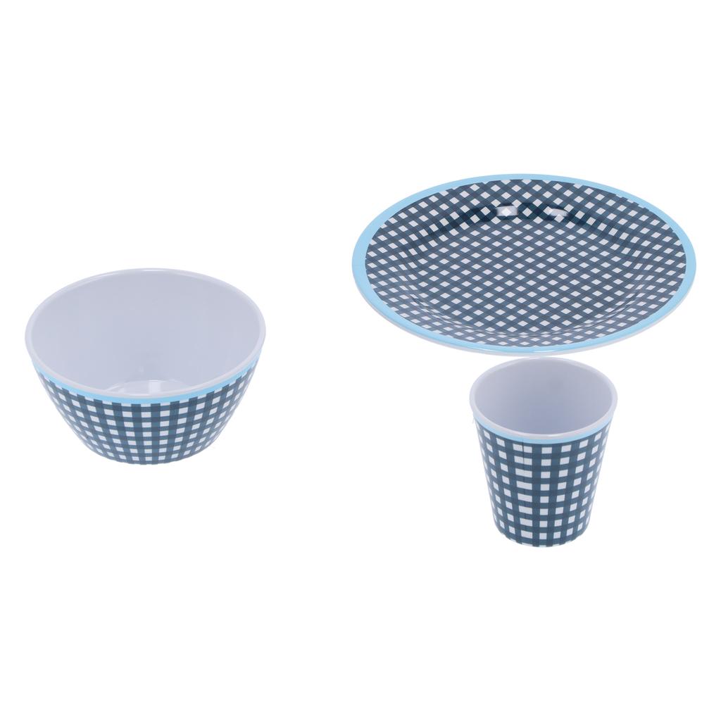 12Pcs Set Tableware Set Dark Blue Grid Melamine Cup Bowl Plate for Home Restaurant Kitchen