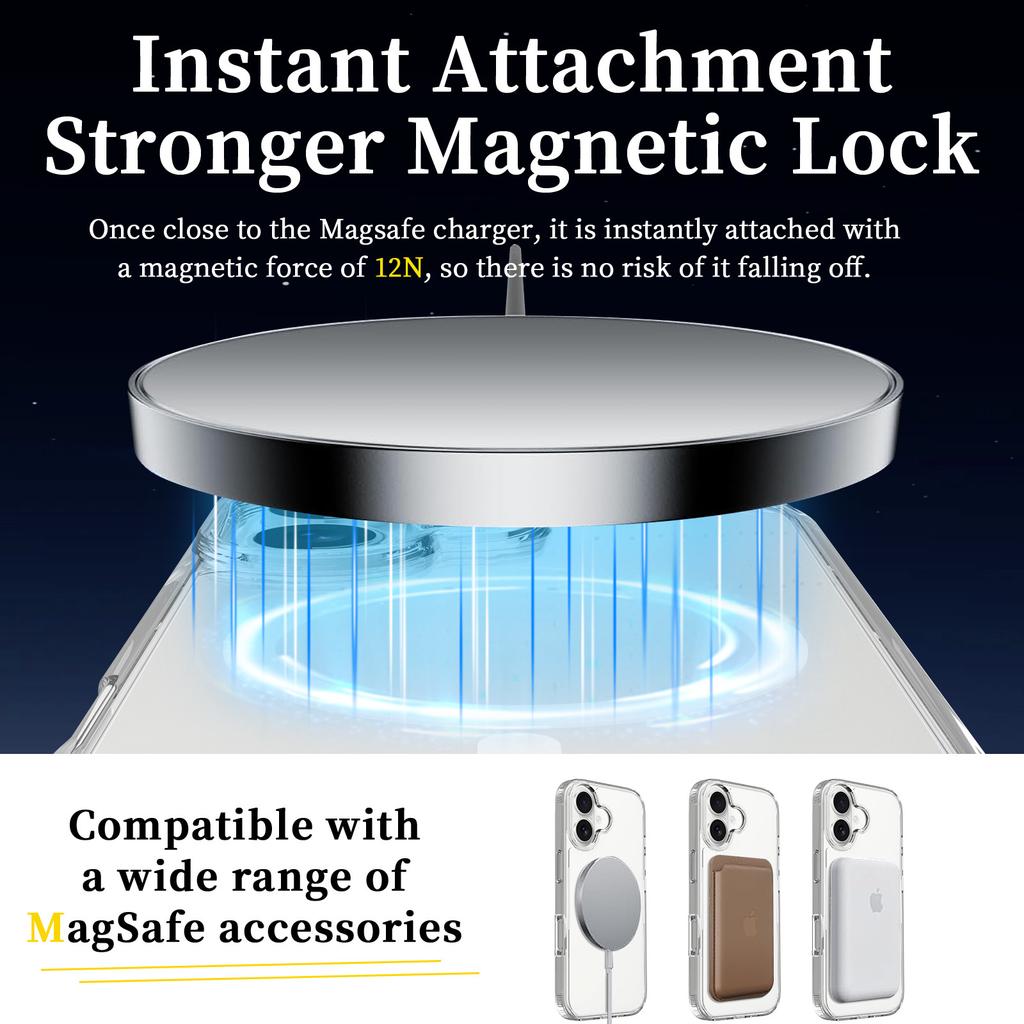 Для iPhone 17 Чехол Совместим с MagSafe PC+TPU Прозрачный Чехол для телефона с Защитным стеклом для экрана