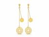 585 Gold Long Hanging Earrings with Openwork Ring, Greek Pattern, Gift