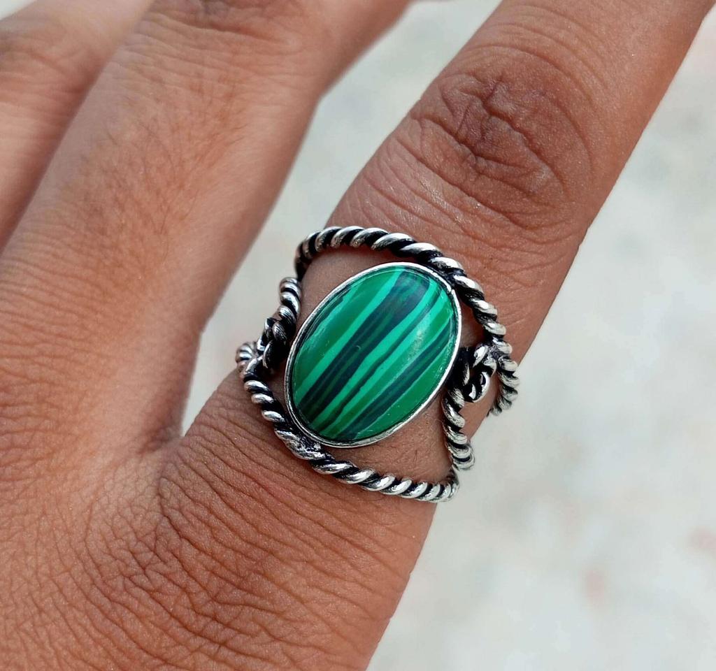 Malachite Gemstone 925 Sterling Silver Plated Adjustable Ring Jewelry NST-J2H13836