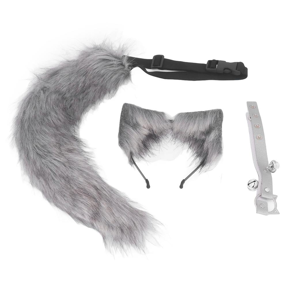 Кошачьи уши и волчий хвост, костюм для косплея, заколка для волос из искусственного меха, головной убор, Хэллоуин, кожаное ожерелье