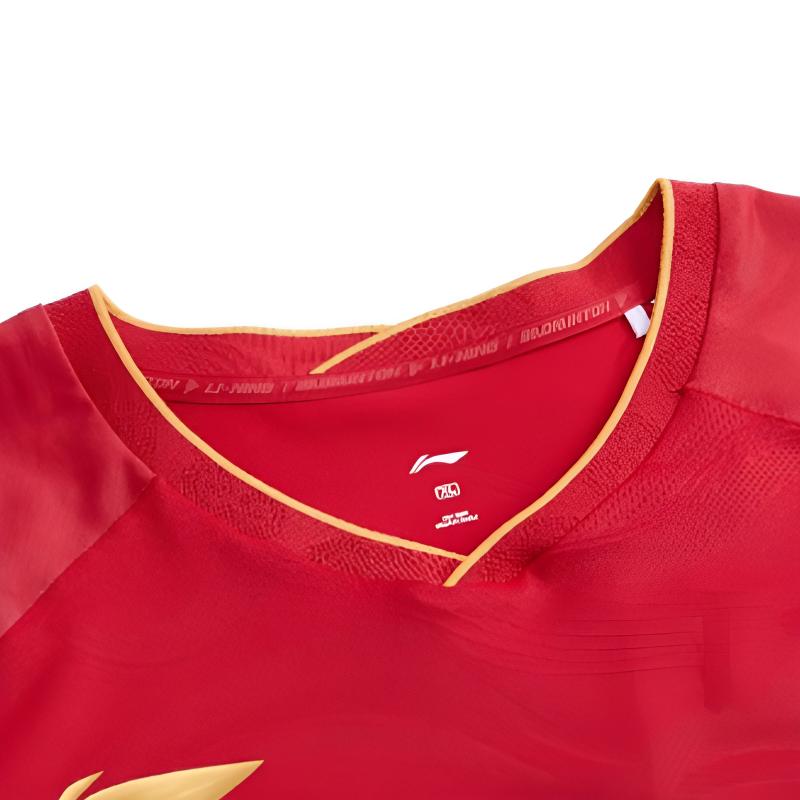 Li Ning Badminton Jerseys Unisex Vermilion V Neck Moderate AAYV148-3