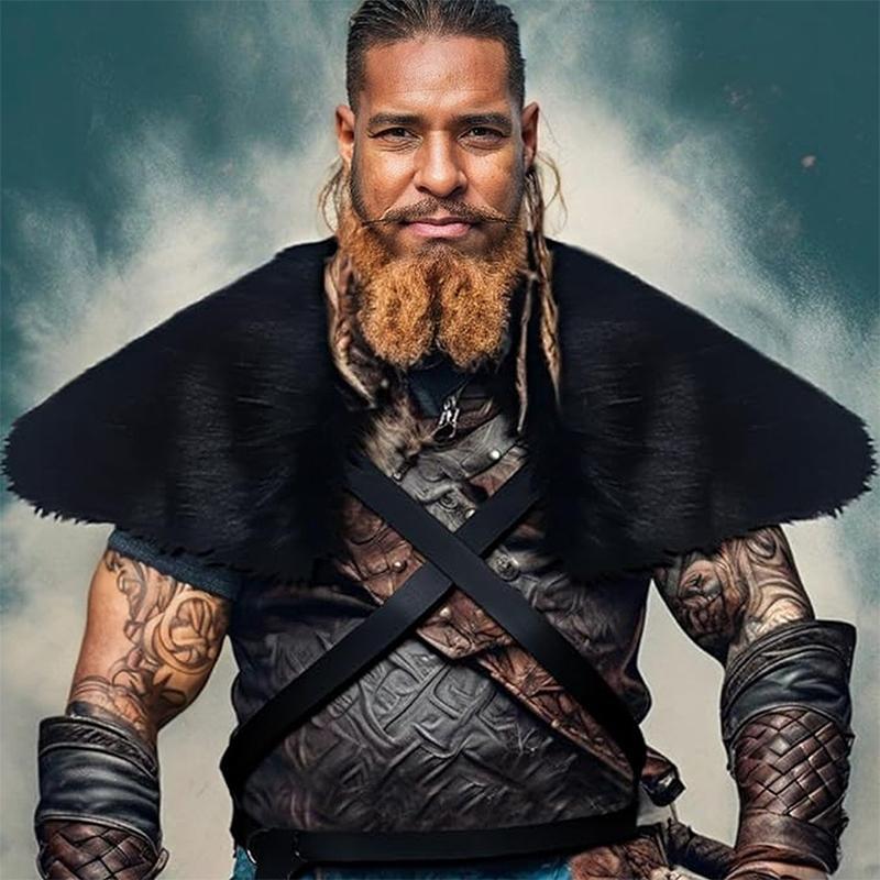 Medieval Viking Fur Cape Shawl Faux Fur Collar Shoulder Cloak Retro Warrior Knight Hunter Pirate Halloween Cosplay Costume