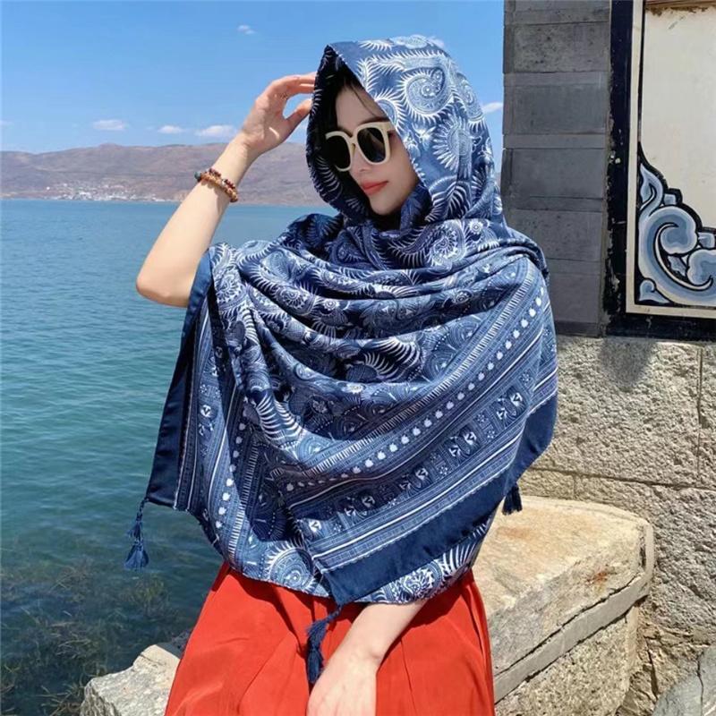 Scarf Women Winter Warm Scarves Vintage Bohemian Ethnic Style Art Shawl Wrap Beach Towel Tassels