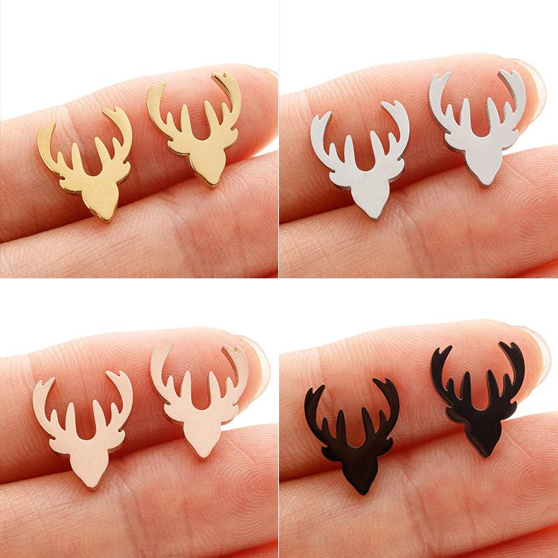 Серьги-пусеты из нержавеющей стали в корейском стиле в виде лосиных рогов - Рождественская мода Мини-серьги
