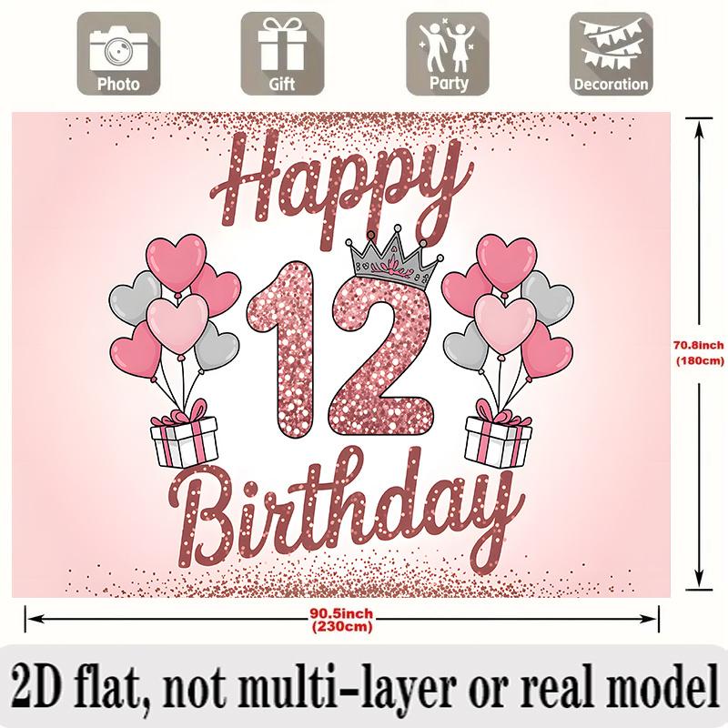 12th Birthday Banner, Glitter Number Backdrop Wall Decor for Party