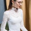 Женская осенне-зимняя однотонная рубашка с длинными рукавами, облегающие утолщенные топы с высоким воротом