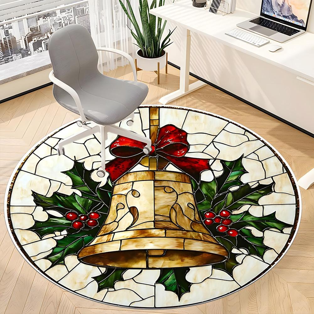 1pc Christmas Bell Office Round Area Rug, Indoor Mat Suitable ForOffice, Under Office Chairs Bedroom Living Room Home Decor, Room Deco D167
