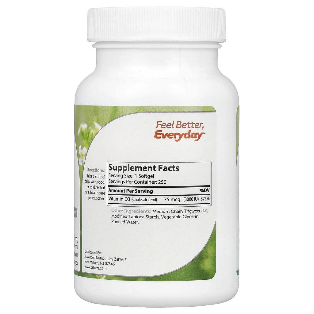 Vitamin D3, Advanced D3 Formula, 75Mcg (3,000Iu), 250 Softgels