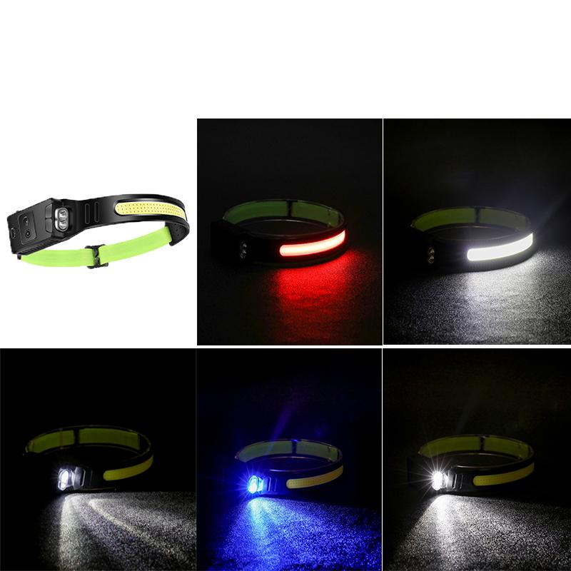 COB+XPE LED Sensor Headlight Built-in Battery USB Rechargeable Headlamp 5 Lighting Modes Bike Camping Light
