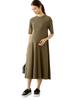 ANGELIEBE Maternity Nursing Mouth Teleco Short Sleeve Dress Prenatal and Postnatal Nursing Clothes Calf Length Khaki 29191302 A-Line M-L