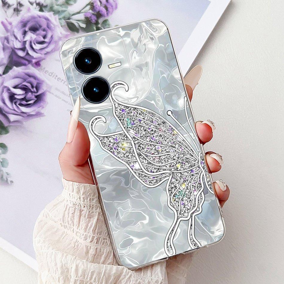 For Vivo Y22 Y22s Y22t V2206 V2207 Elegant Floral Butterfly Phone Case For Vivo Y22 Y22S Y22T 4G Soft Silicone TPU Cases