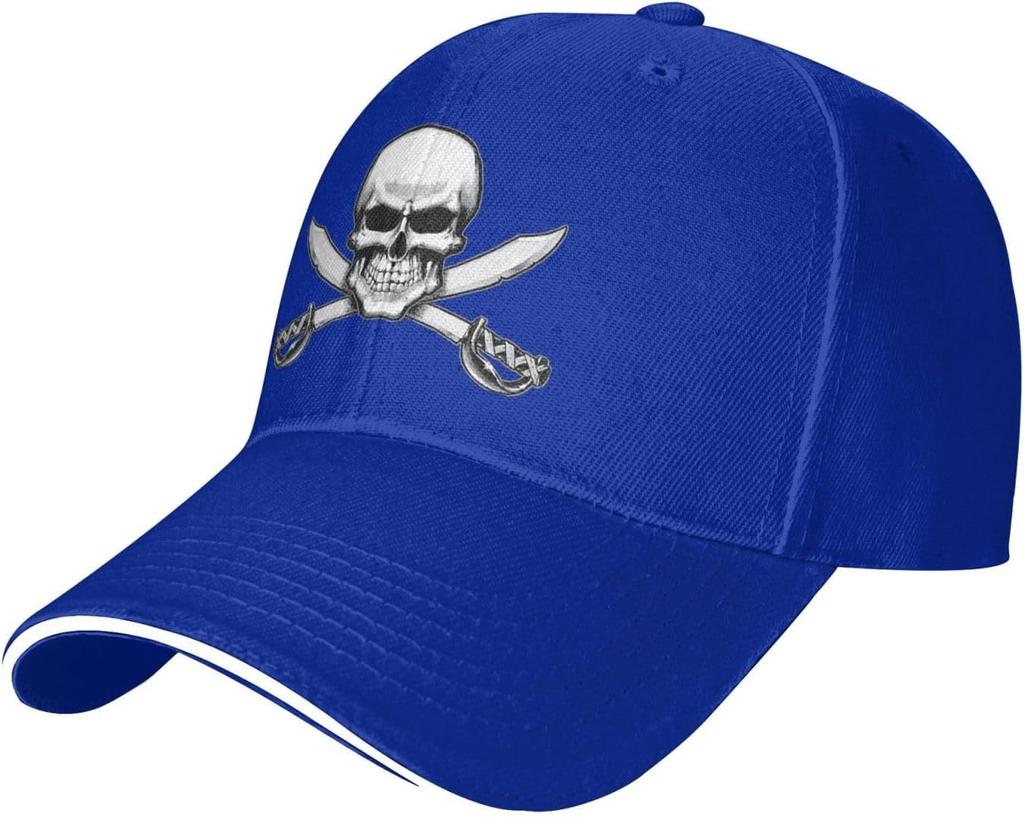 Pirate Skull Cross Swords Blue Baseball Cap Polyester Casual Sun Protection Adult Unisex