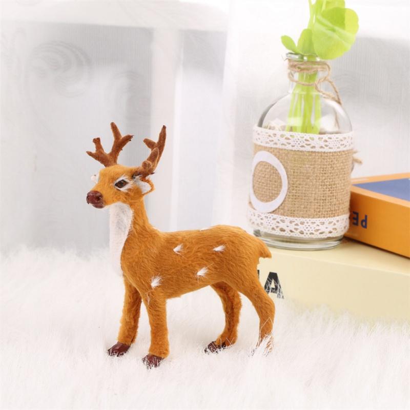 Christmas Cartoon Elk Plush Simulation Reindeer Deer Party Scene Layout Fake Elk Figurine Home Decoration For Desktop Ornaments