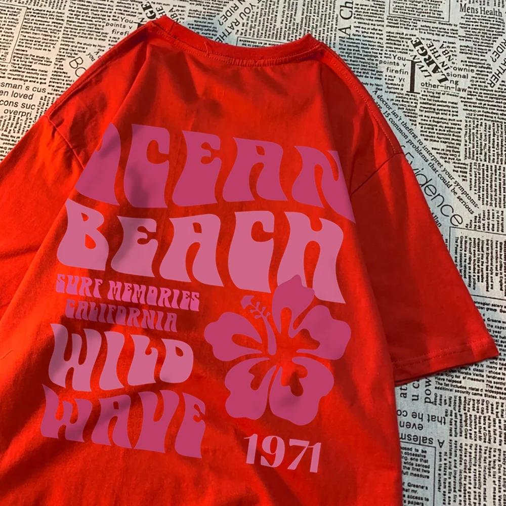 Ocean Beach Chase Sunset 1971 Loose Men Clothes Pattern O-Neck Clothing Pattern Loose Tops Simplicity Crewneck Couple T Shirts