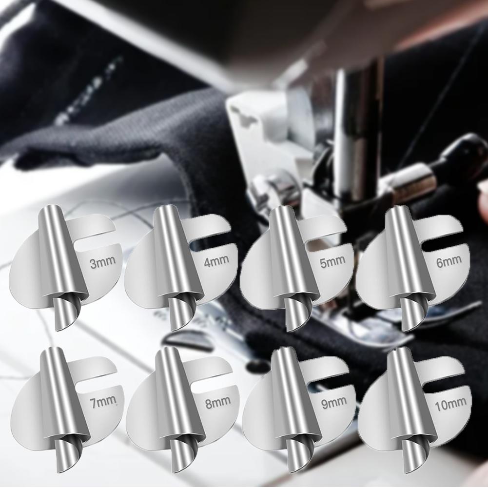 8pcs Stainless Steel Sewing Rolled Hemmer Foot 3mm-10mm Universal Sewing Machine Presser Foot DIY Crafts Hemming Puller Tool
