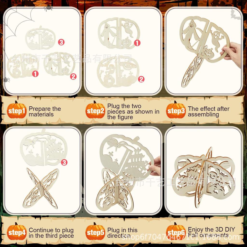 Cutout Halloween Pumpkin DIY Wood Slice Craft, Creative Hand-Painted Graffiti Home Decor Ornament