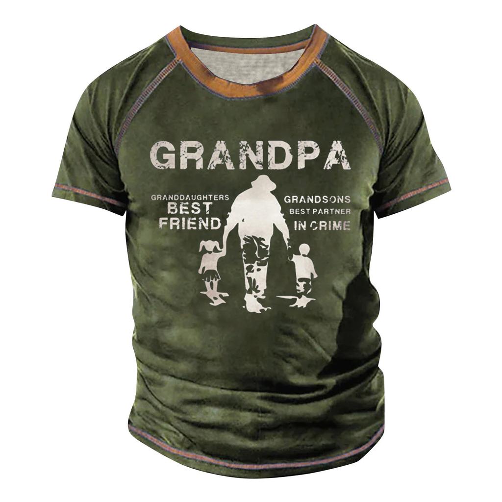 Men's Raglan T-shirt Retro Short Sleeve Round Neck Letter Printing Tops