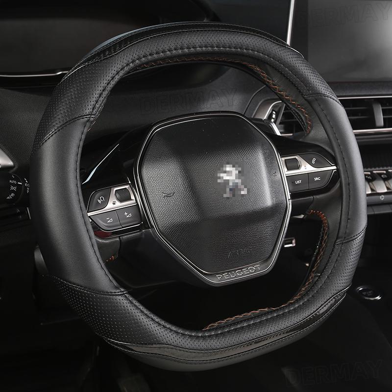 For 2008 2019 2020 E2008 2020 Car Steering Wheel Cover Carbon Fibre + PU Leather Auto Accessories Interior Coche
