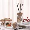 Wooden Lid Cylindrical Glass Aroma Diffuser Bottle, 120ml Flameless Car Refill, Transparent with Printing for Hotel Use.