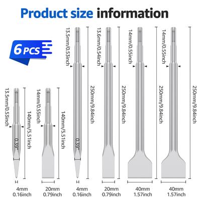 6 шт. 140/250 мм зубило SDS Plus 40CR легированная сталь SDS Plus зубило для плитки Эффективный инструмент для удаления плитки для бетона камня и кладки
