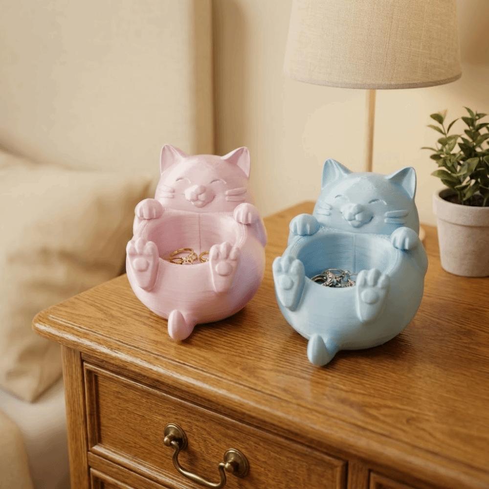 Cute 3D Printed Trinket Holder Plastic Jewelry Storage Box Modern Lucky Cat Storage Box  Office