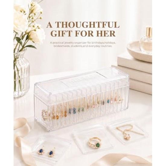 HOMEHIVE Acrylic Jewelry Box Organizer Clear Storage 20 Pieces Portable Color Change Resistant Bag Included Travel Case Earrings Rings Necklaces Gifts