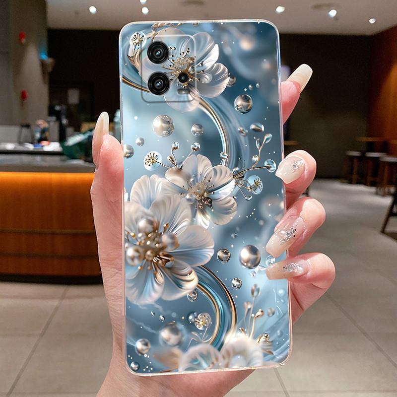 For Cover Motorola Moto G72 Case G 72 Flower design Clear Soft Silicone Back Funda Bumper For Moto G72 MotoG72 Phone Cases Coque