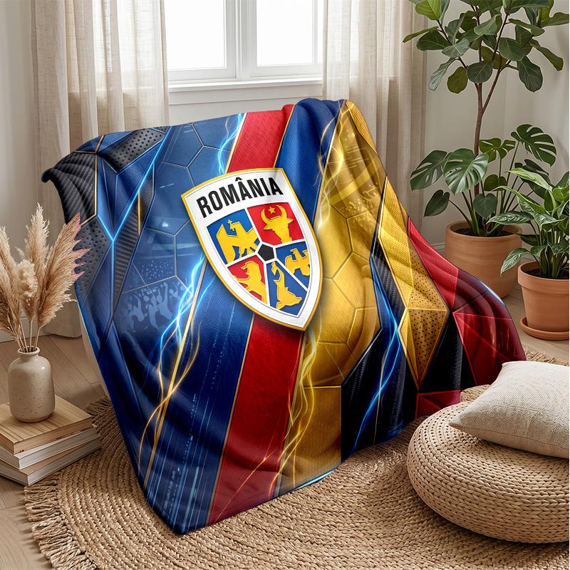 Romania Football Printed Flannel Blanket Skin Friendly Warm Decorative Throw for Indoor Couch Bed Daily Use