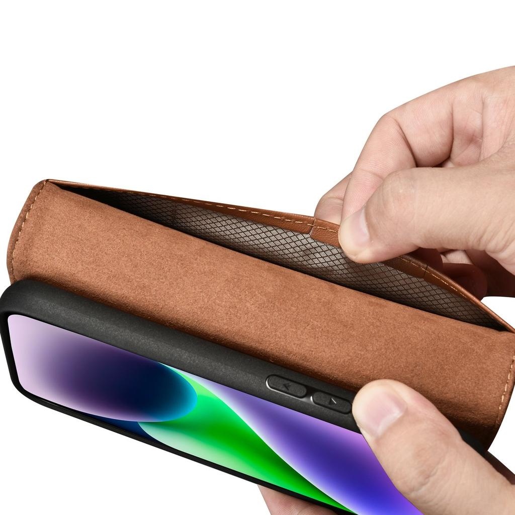 2in1 Leather Flip Case iPhone 14 Plus Anti-rfid Wallet Case Brown