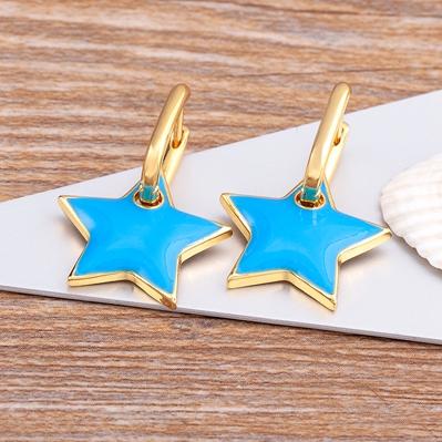 Hot Sale Korean Style Star Shape Drop Earrings Candy Colors Enamel Dripping Oil Earrings For Women Girl Trendy Geometric Jewelry