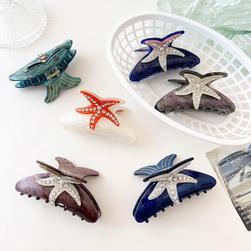 Hair Clip Rhinestone Hair Claw Pearl Acrylic Shark Clip Personalized Ocean Shell Hair Grab Girls