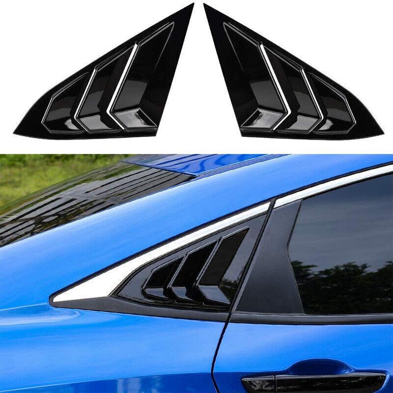 Quarter Window Louver Cover Trim Fits Honda Civic 2016~21 Side Vent Glossy Black