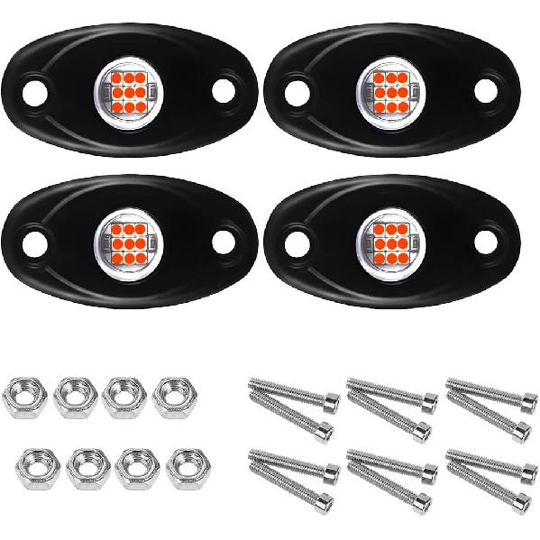 4 Pods Car RGB LED Rock Lights, Vehicle Underglow Neon Light Pod with Screws and Nuts, Waterproof Automotive Exterior Rock Night Lamp, Universal for