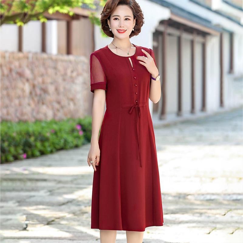 Женское летнее платье средней длины L-XXXXXL с шифоновой вуалью, круглым вырезом и коротким рукавом, однотонное, повседневная одежда